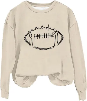 Womens American Football Printed Hoodies Fashion Casual Long Sleeve Hoodie Oversized Crewneck Cropped Sweatshirt