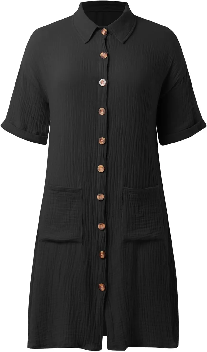 Womens Button Down Shirt Dress Summer Cotton Linen Dress V-Neck Mini Dress Casual Short Sleeve Loose Tunic Dresses