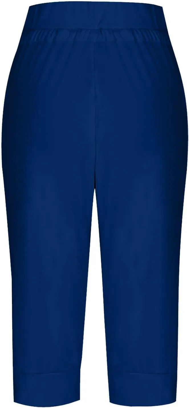Womens Capri Trousers High Waisted Drawstring Sweatpants Cropped Pants with Button Pocket Trouser 3/4 Length Bottoms