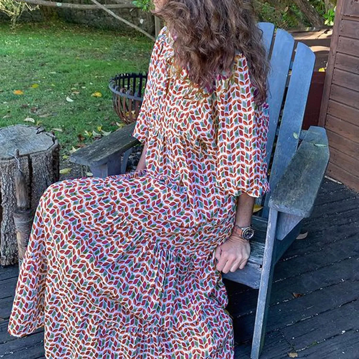 Women's Casual Dresses Loose Striped Floral Printed 2024 Swing Short Sleeve Round Maxi Dresses, S-3XL