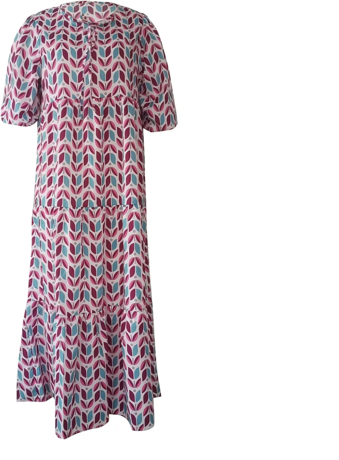 Women's Casual Dresses Loose Striped Floral Printed 2024 Swing Short Sleeve Round Maxi Dresses, S-3XL