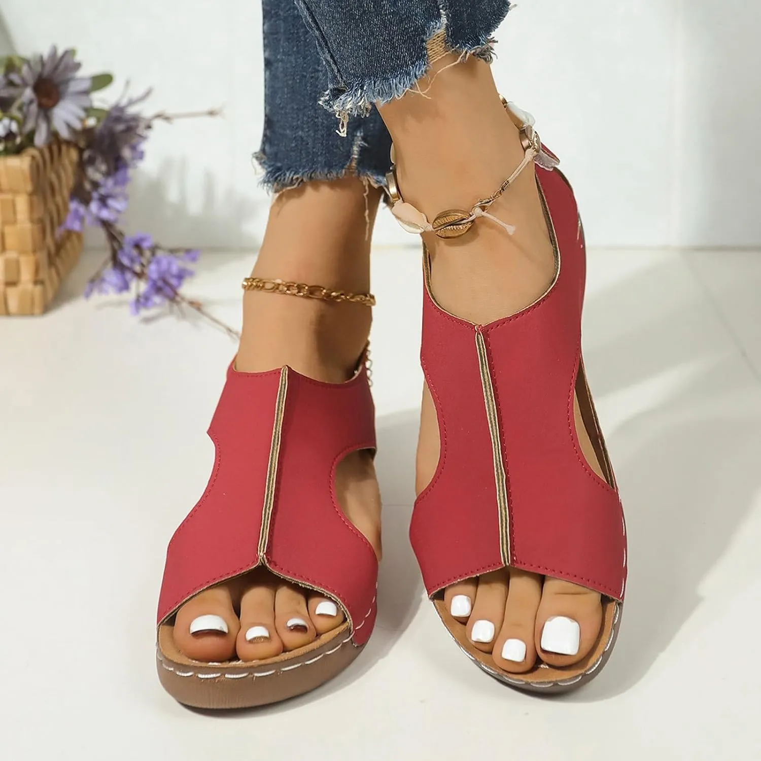 Women's Comfortable Orthopedic Sandals Wedges Shoes For Women Sandals With Arch Support Comfortable Sandals Summer Casual Flip Yoga Sling Sandals