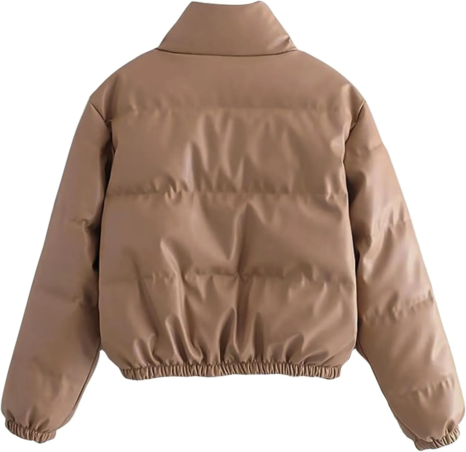 Womens Cropped Leather Puffer Jackets Stand Collar Thickened Down Jackets Warm Winter Coats Quilted Lightweight Jackets