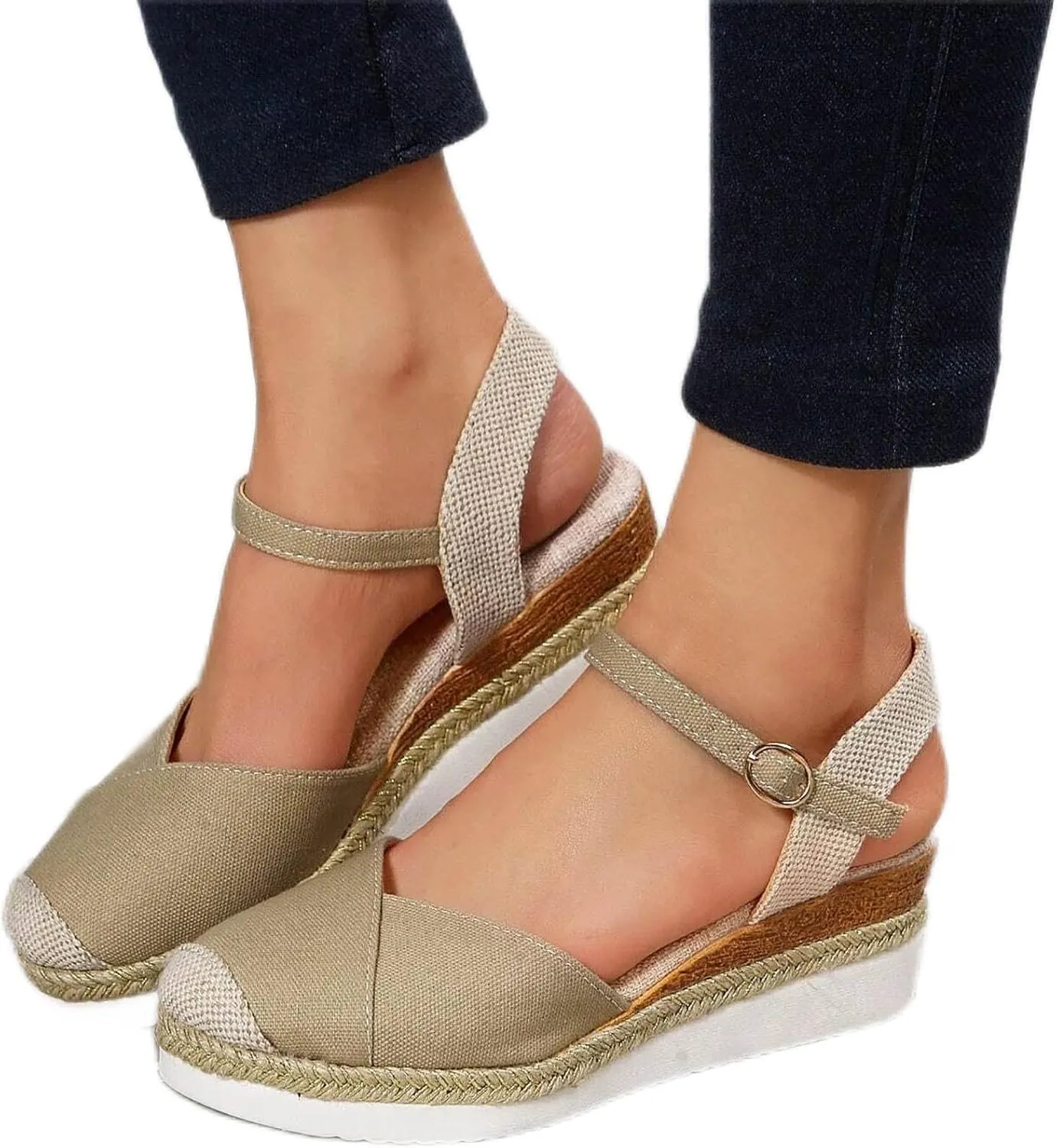 Womens Espadrilles Sandals Platform Closed Toe Ankle Strap Dressy Platform Wedge Sandals Casual Summer Beach Shoes