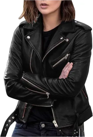 Women's Faux Leather jackets Slim Fit Outerwear Women's Casual Loose Motorcycle jackets Women's Short jackets Outerwear