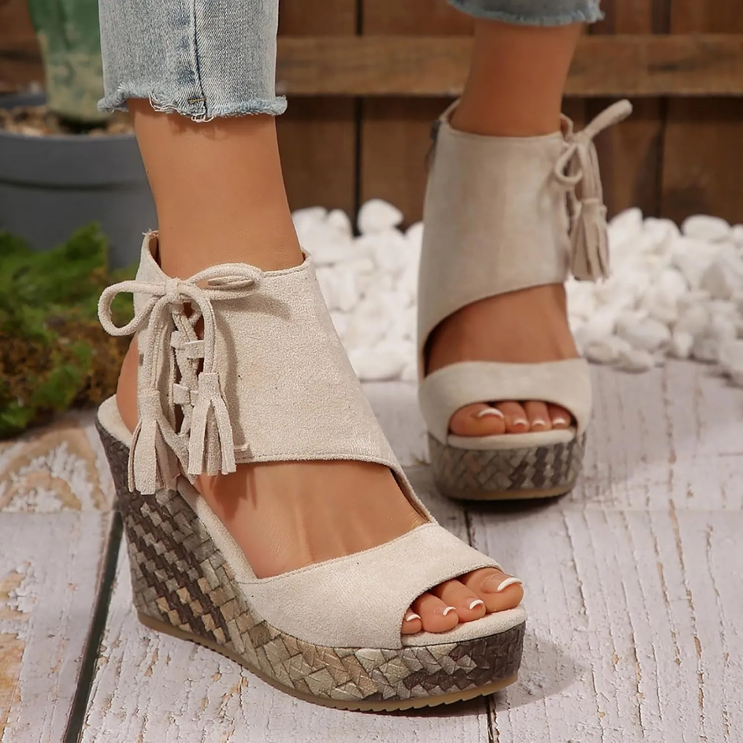 Womens High Wedge Sandals Comfortable Dressy Ankle Strap Platform Shoes Slip On Walking Driving Shoes Boho Beach Summer Sandals