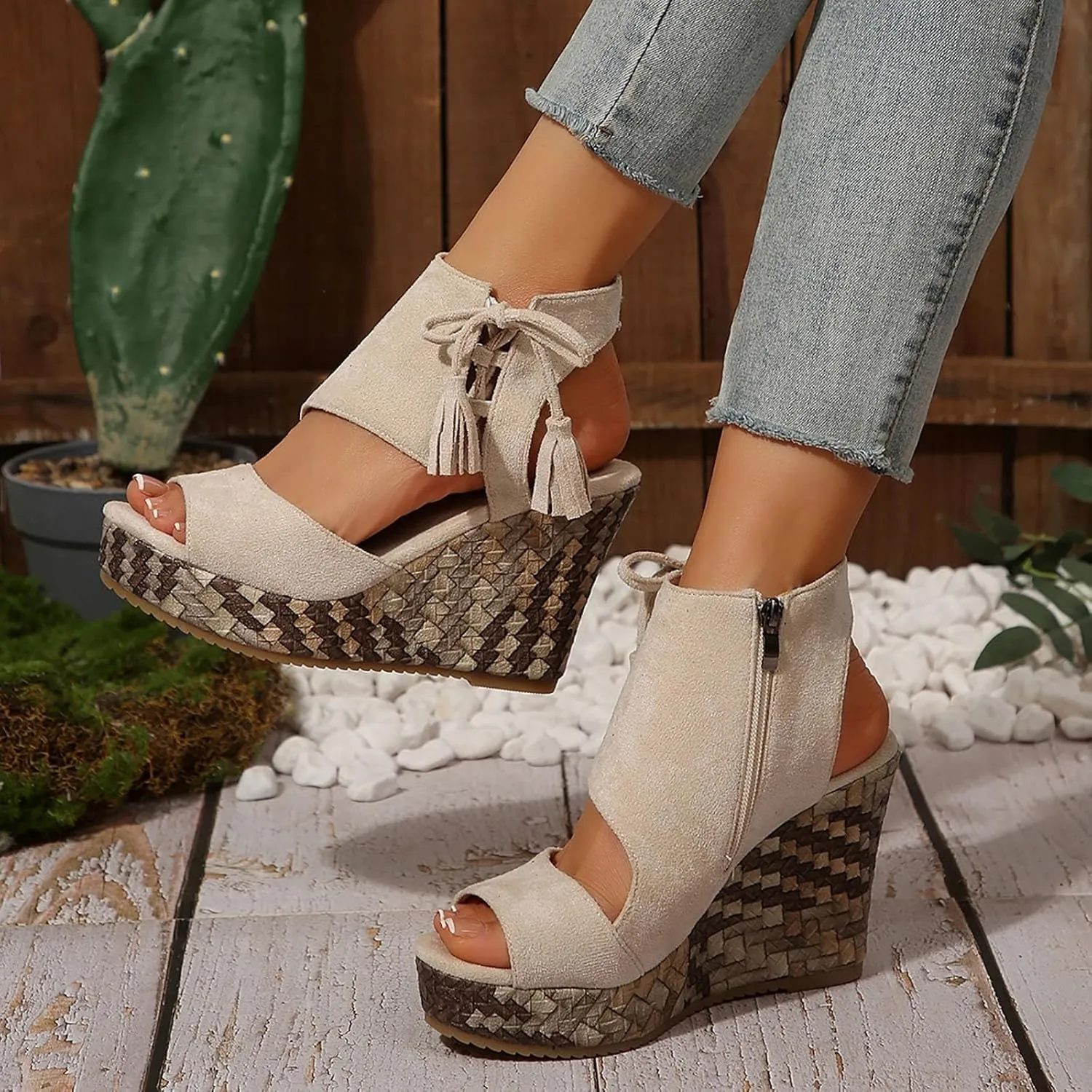 Womens High Wedge Sandals Comfortable Dressy Ankle Strap Platform Shoes Slip On Walking Driving Shoes Boho Beach Summer Sandals