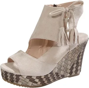 Womens High Wedge Sandals Comfortable Dressy Ankle Strap Platform Shoes Slip On Walking Driving Shoes Boho Beach Summer Sandals