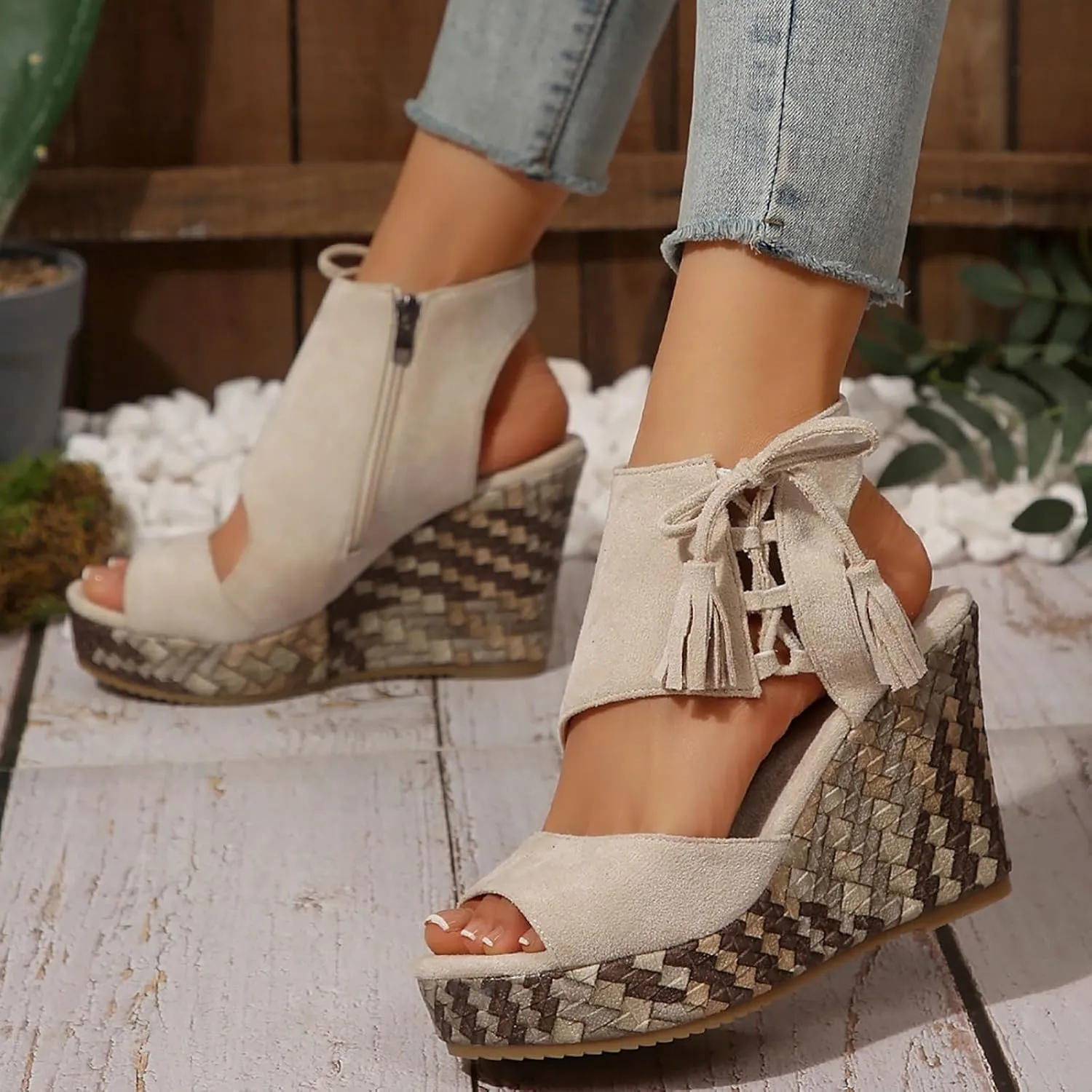 Womens High Wedge Sandals Comfortable Dressy Ankle Strap Platform Shoes Slip On Walking Driving Shoes Boho Beach Summer Sandals