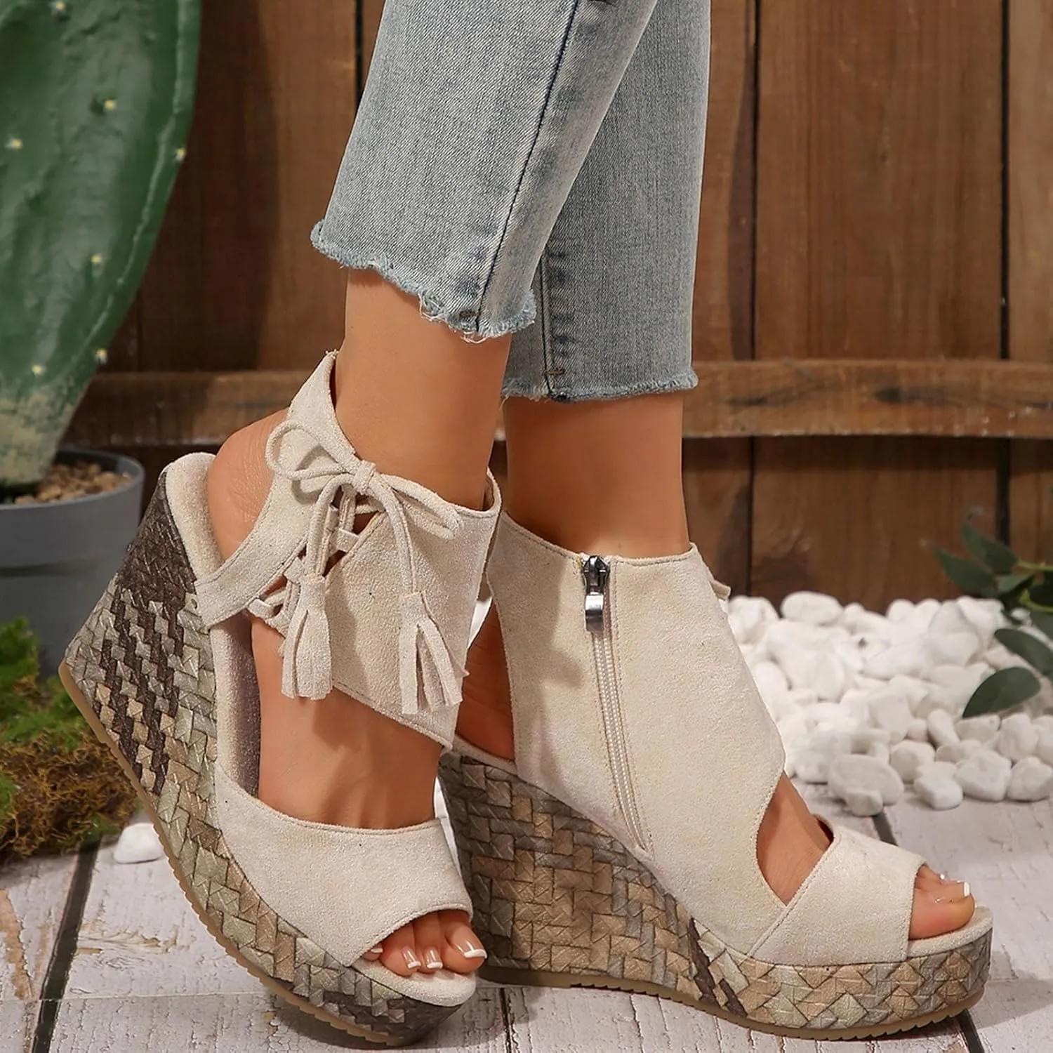 Womens High Wedge Sandals Comfortable Dressy Ankle Strap Platform Shoes Slip On Walking Driving Shoes Boho Beach Summer Sandals