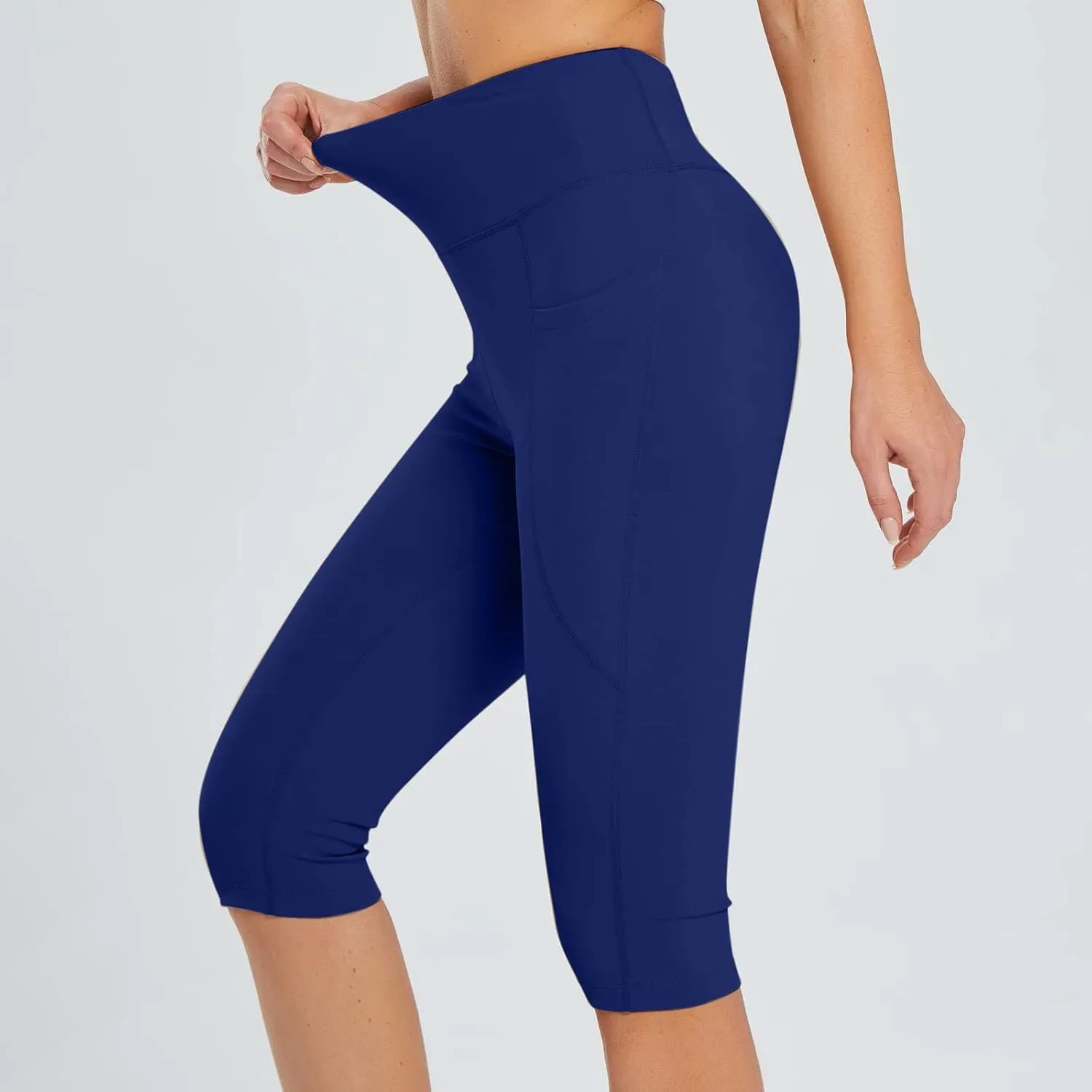 Women's Knee Length Leggings Ladies High Waisted Yoga Pants Summer Stretch Shorts Capris Trousers Cropped Pants