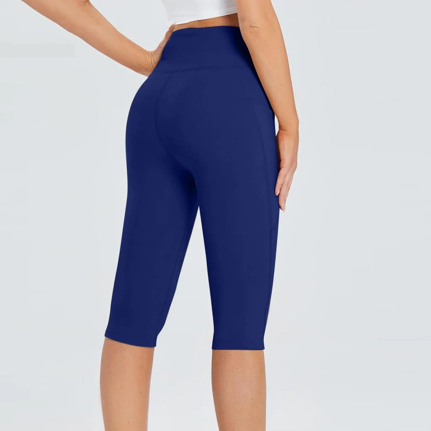 Women's Knee Length Leggings Ladies High Waisted Yoga Pants Summer Stretch Shorts Capris Trousers Cropped Pants
