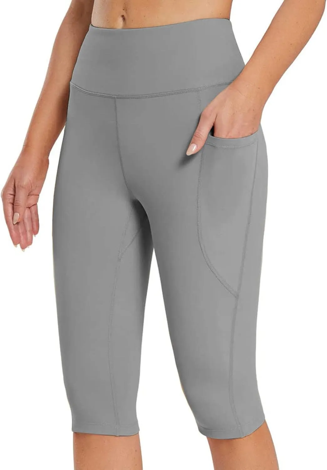 Women's Knee Length Leggings Ladies High Waisted Yoga Pants Summer Stretch Shorts Capris Trousers Cropped Pants
