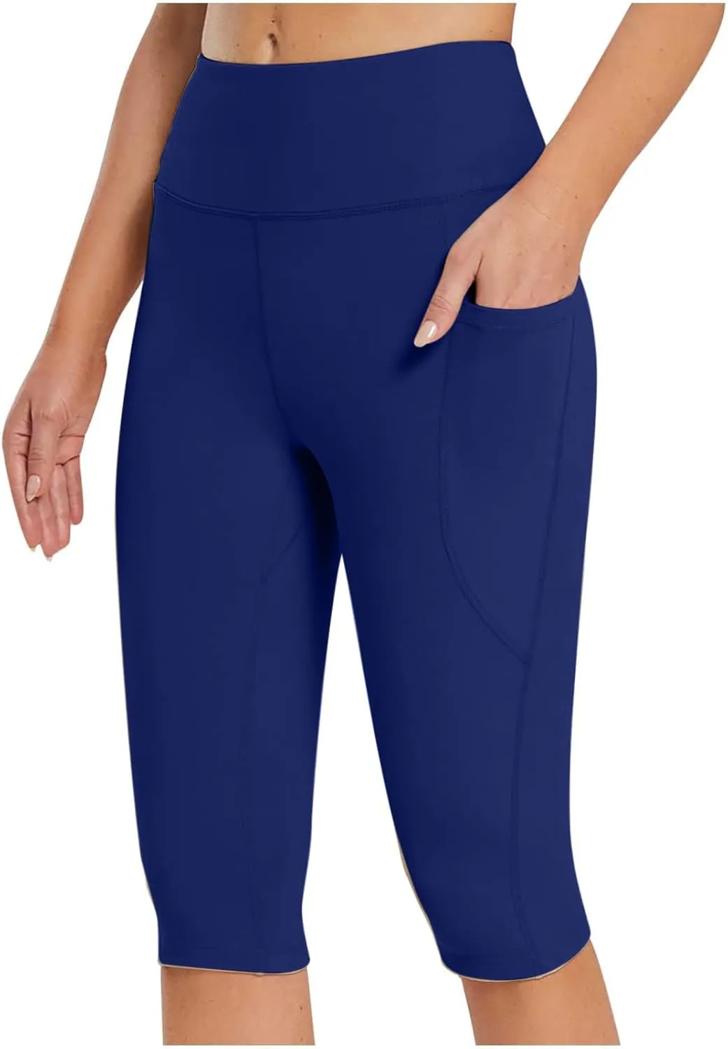 Women's Knee Length Leggings Ladies High Waisted Yoga Pants Summer Stretch Shorts Capris Trousers Cropped Pants