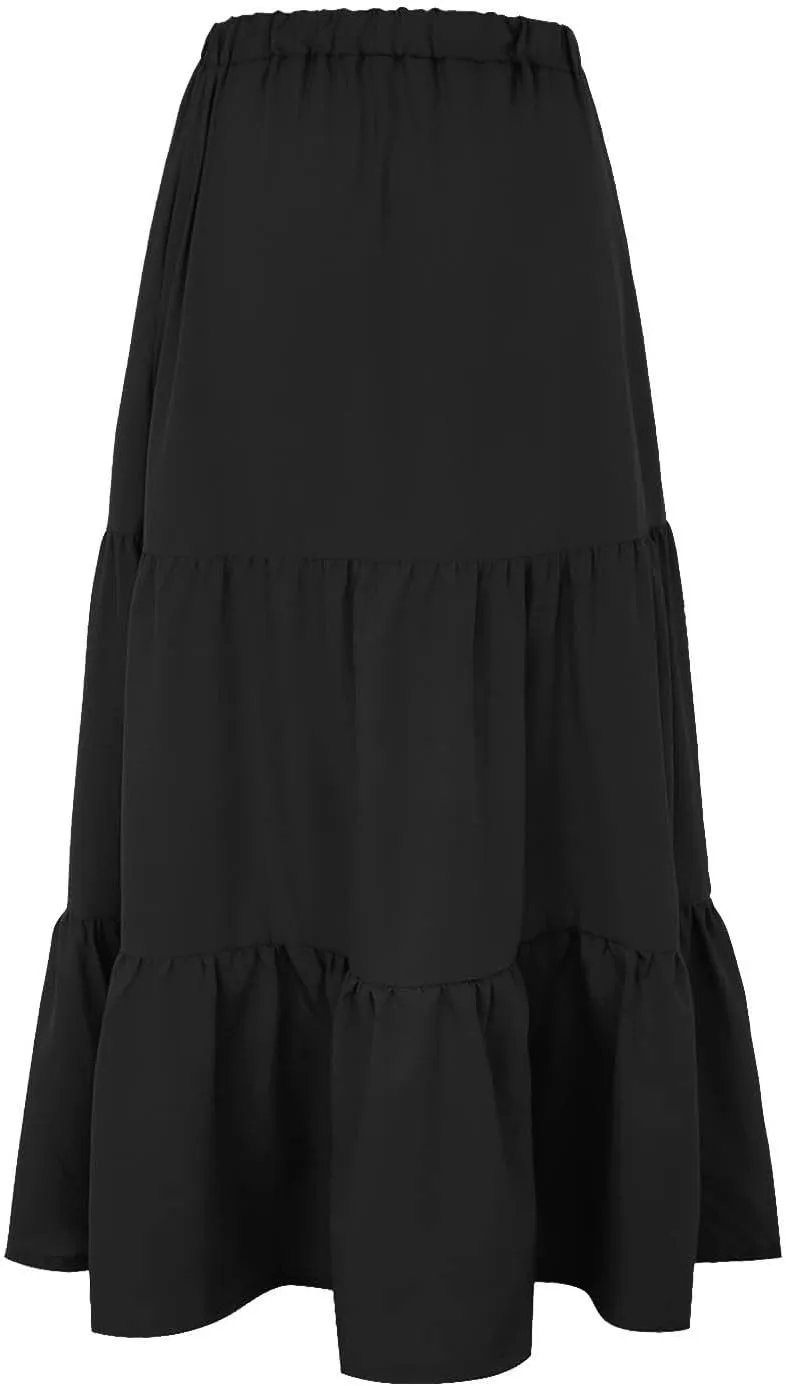 Women's Layered Tiered Maxi Skirt Elegant High Waist Flowy Boho Ruffle Beach A Line Trendy 2025 Skirts with
