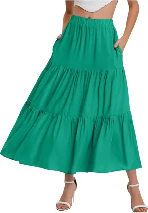 Women's Layered Tiered Maxi Skirt Elegant High Waist Flowy Boho Ruffle Beach A Line Trendy 2025 Skirts with