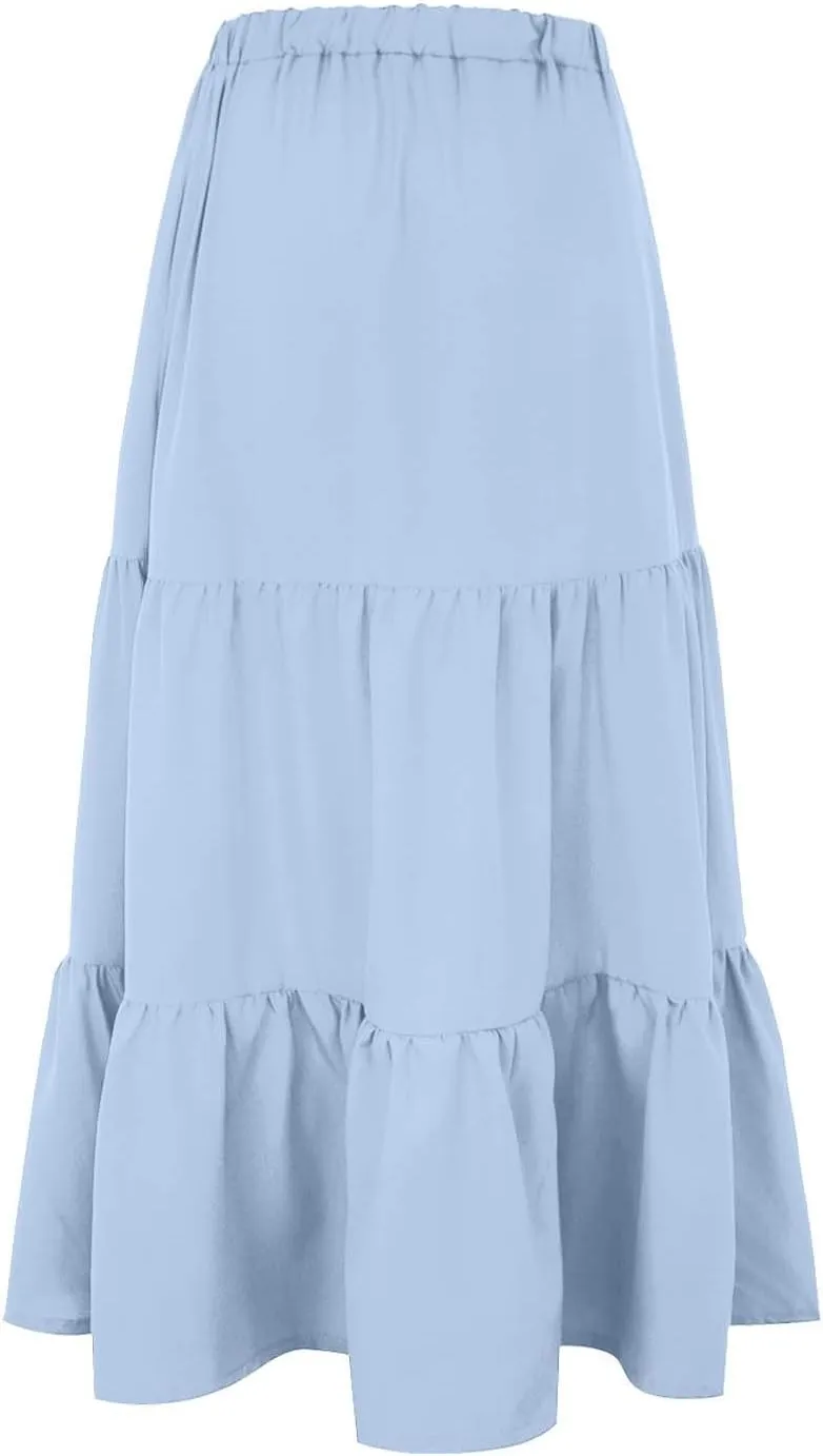Women's Layered Tiered Maxi Skirt Elegant High Waist Flowy Boho Ruffle Beach A Line Trendy 2025 Skirts with