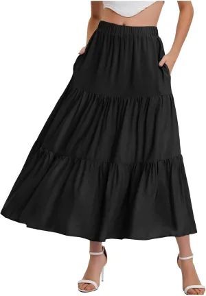 Women's Layered Tiered Maxi Skirt Elegant High Waist Flowy Boho Ruffle Beach A Line Trendy 2025 Skirts with