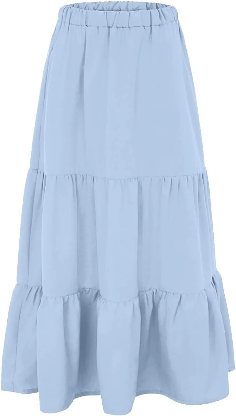 Women's Layered Tiered Maxi Skirt Elegant High Waist Flowy Boho Ruffle Beach A Line Trendy 2025 Skirts with