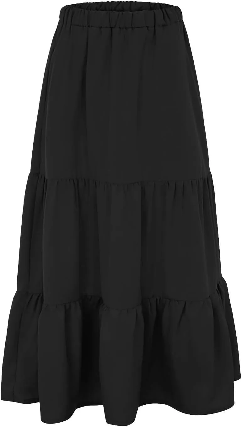 Women's Layered Tiered Maxi Skirt Elegant High Waist Flowy Boho Ruffle Beach A Line Trendy 2025 Skirts with