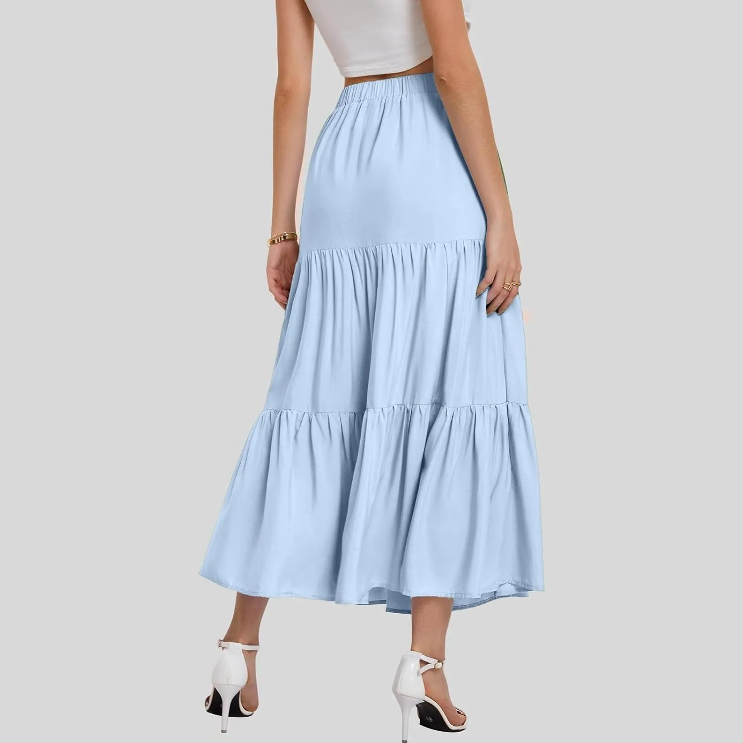 Women's Layered Tiered Maxi Skirt Elegant High Waist Flowy Boho Ruffle Beach A Line Trendy 2025 Skirts with