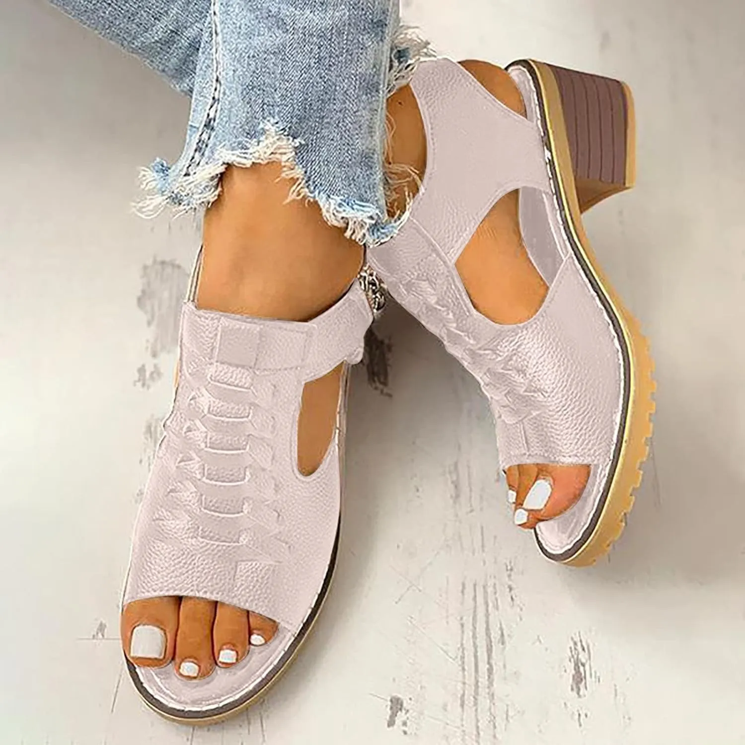 Womens Low Chunky Heel Sandals Fashion Ankle Zipper Open Toe Sandals Comfortable Sandales Summer Dressy Party Sandals