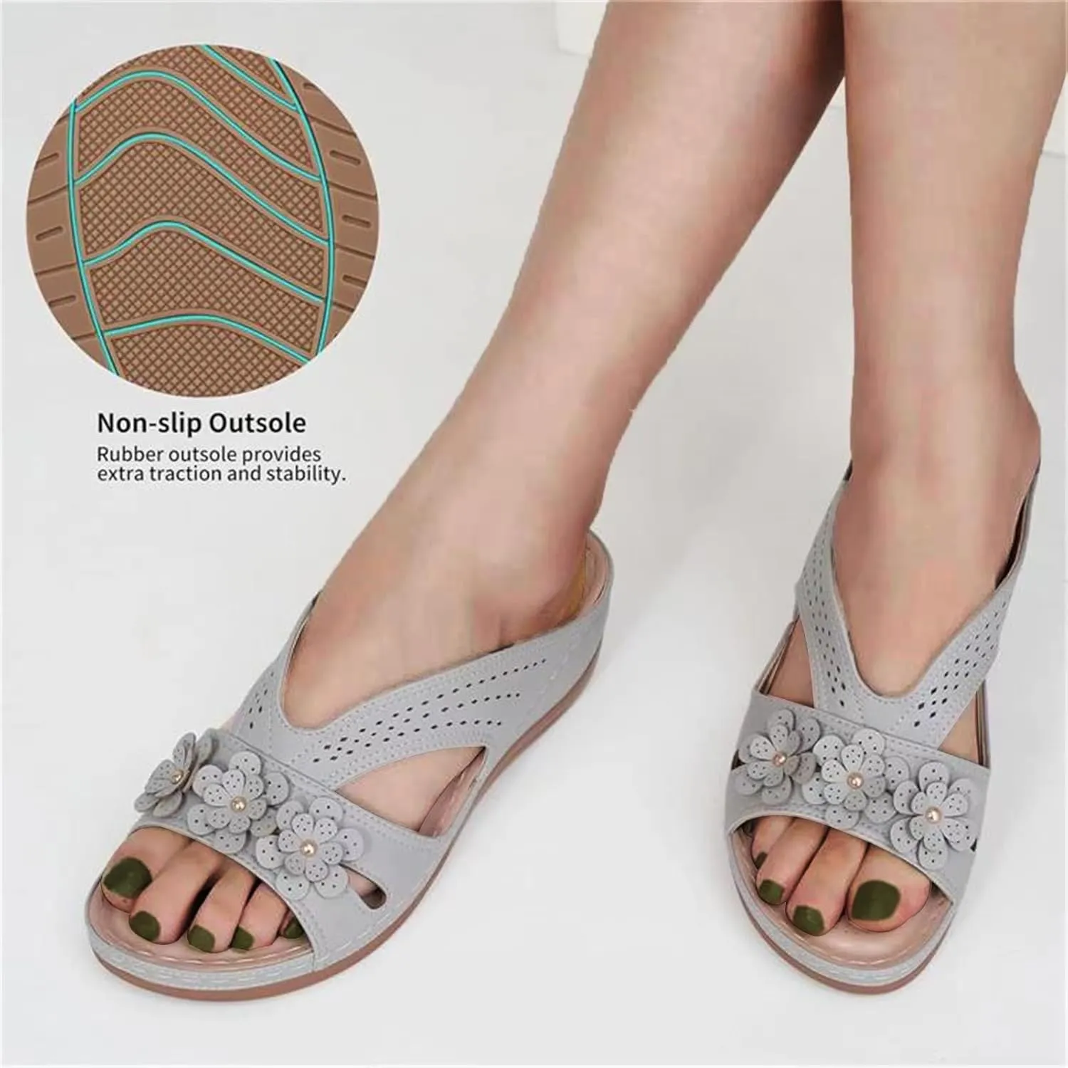 Women's Orthopedic Sandals with Arch Support Slip-On Wedge Heel Memory Foam Platform Non-Slip Beach Shoes Dressy Summer Comfort Sandals with Fashion Retro Floral