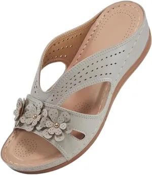 Women's Orthopedic Sandals with Arch Support Slip-On Wedge Heel Memory Foam Platform Non-Slip Beach Shoes Dressy Summer Comfort Sandals with Fashion Retro Floral