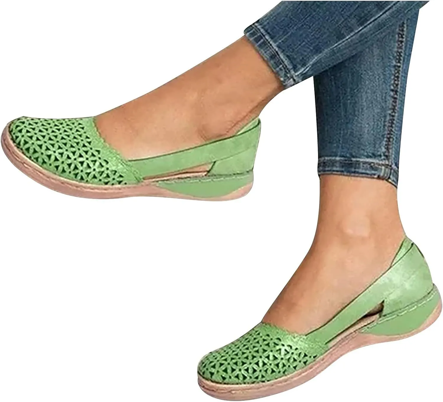 Womens Orthopedic Slip-On Loafers Breathable Hollow Out Wedge Sandals Fashion Open Back Flats Walking Shoes Comfortable Orthotic Shoes for Foot and Heel Pain Relief