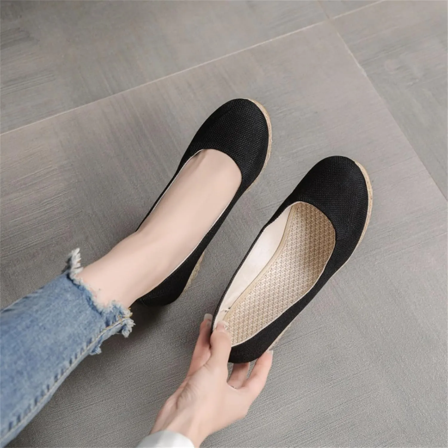 Womens Platform Espadrilles Wedge Slip On Closed Round Toe Sandals Casual Dressy Summer Platform Shoes Wedge Pumps Shoes