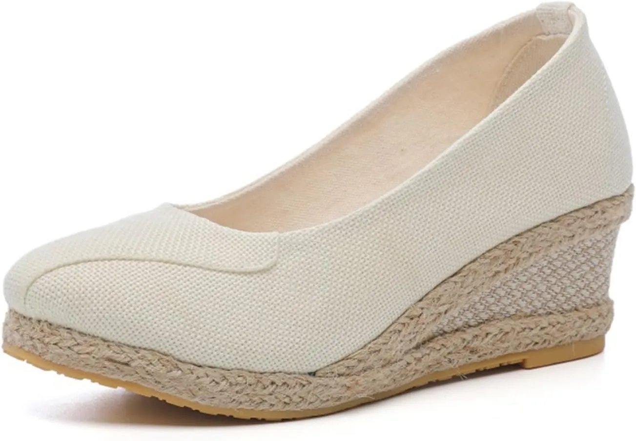 Womens Platform Espadrilles Wedge Slip On Closed Round Toe Sandals Casual Dressy Summer Platform Shoes Wedge Pumps Shoes