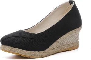 Womens Platform Espadrilles Wedge Slip On Closed Round Toe Sandals Casual Dressy Summer Platform Shoes Wedge Pumps Shoes