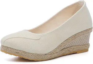Womens Platform Espadrilles Wedge Slip On Closed Round Toe Sandals Casual Dressy Summer Platform Shoes Wedge Pumps Shoes