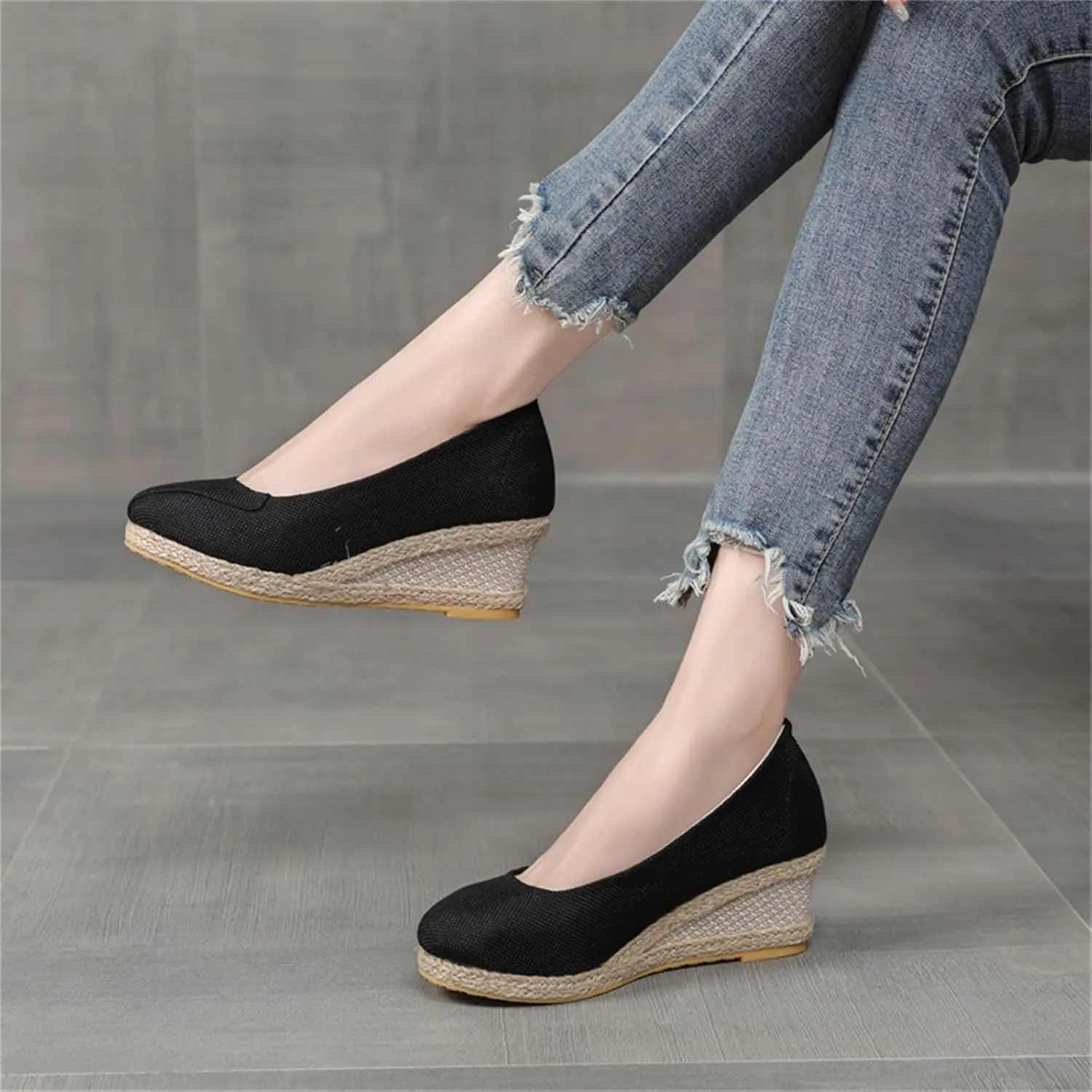 Womens Platform Espadrilles Wedge Slip On Closed Round Toe Sandals Casual Dressy Summer Platform Shoes Wedge Pumps Shoes