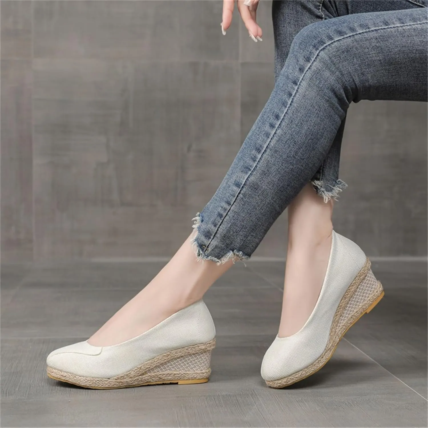 Womens Platform Espadrilles Wedge Slip On Closed Round Toe Sandals Casual Dressy Summer Platform Shoes Wedge Pumps Shoes