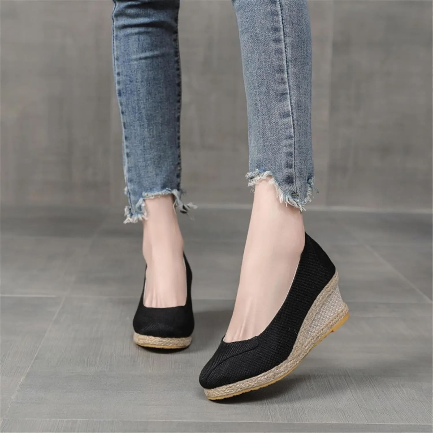Womens Platform Espadrilles Wedge Slip On Closed Round Toe Sandals Casual Dressy Summer Platform Shoes Wedge Pumps Shoes