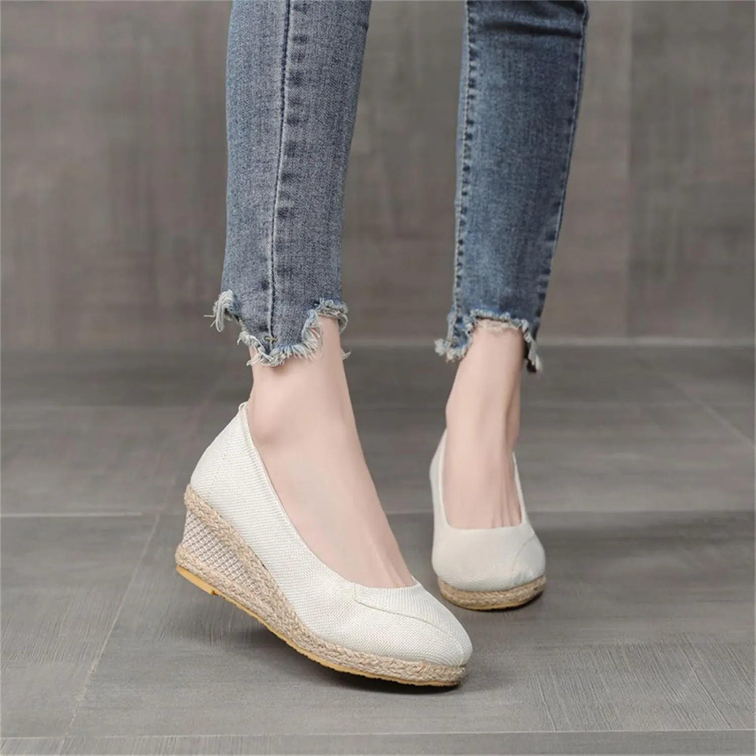 Womens Platform Espadrilles Wedge Slip On Closed Round Toe Sandals Casual Dressy Summer Platform Shoes Wedge Pumps Shoes