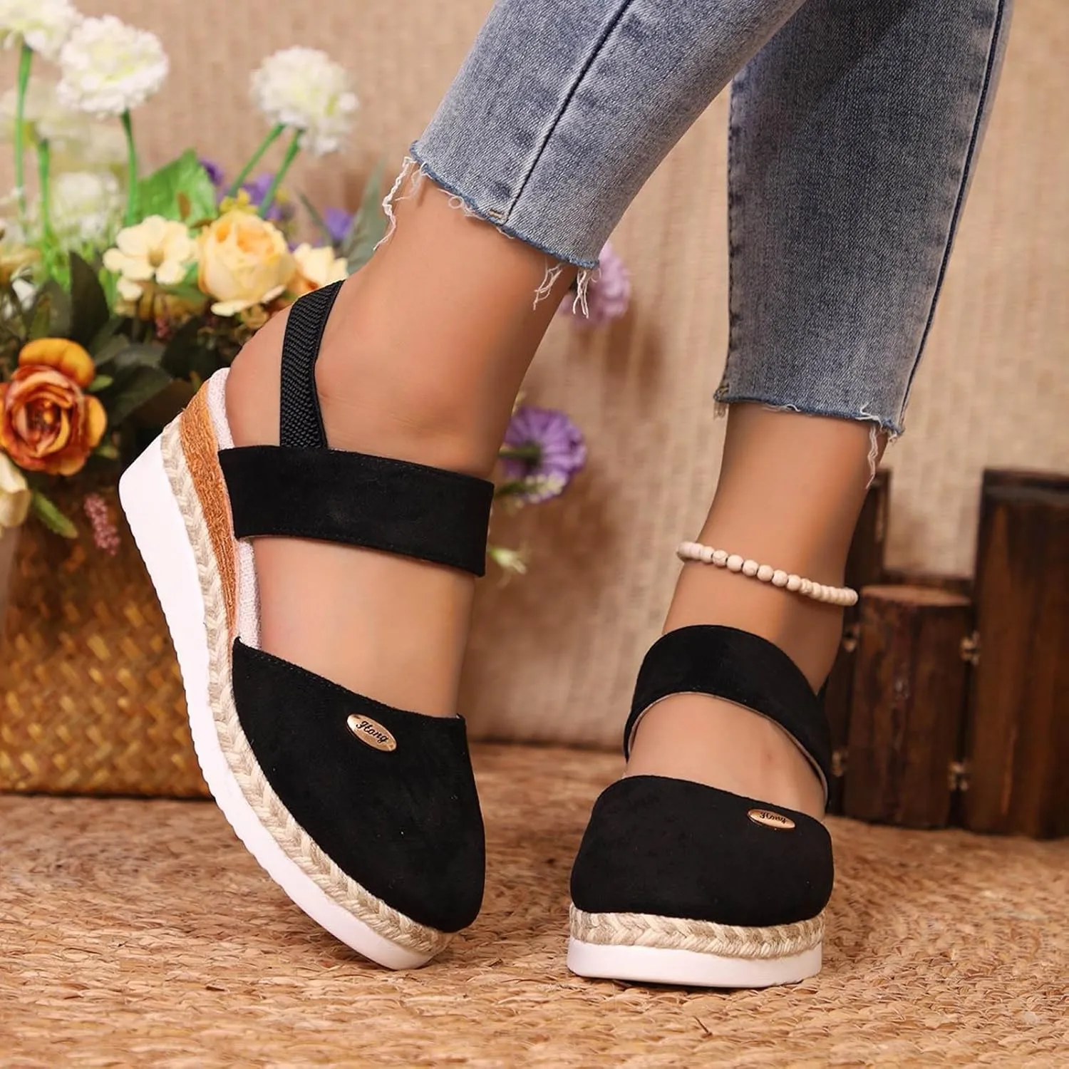 Women's Shoes Wedge High Heel Sandals Solid Color Fashion Sandals