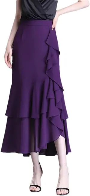 Women's Skirts Irregular High Waisted A-Line Ruffles Slim Fit Chiffon Party Casual Midi Skirt