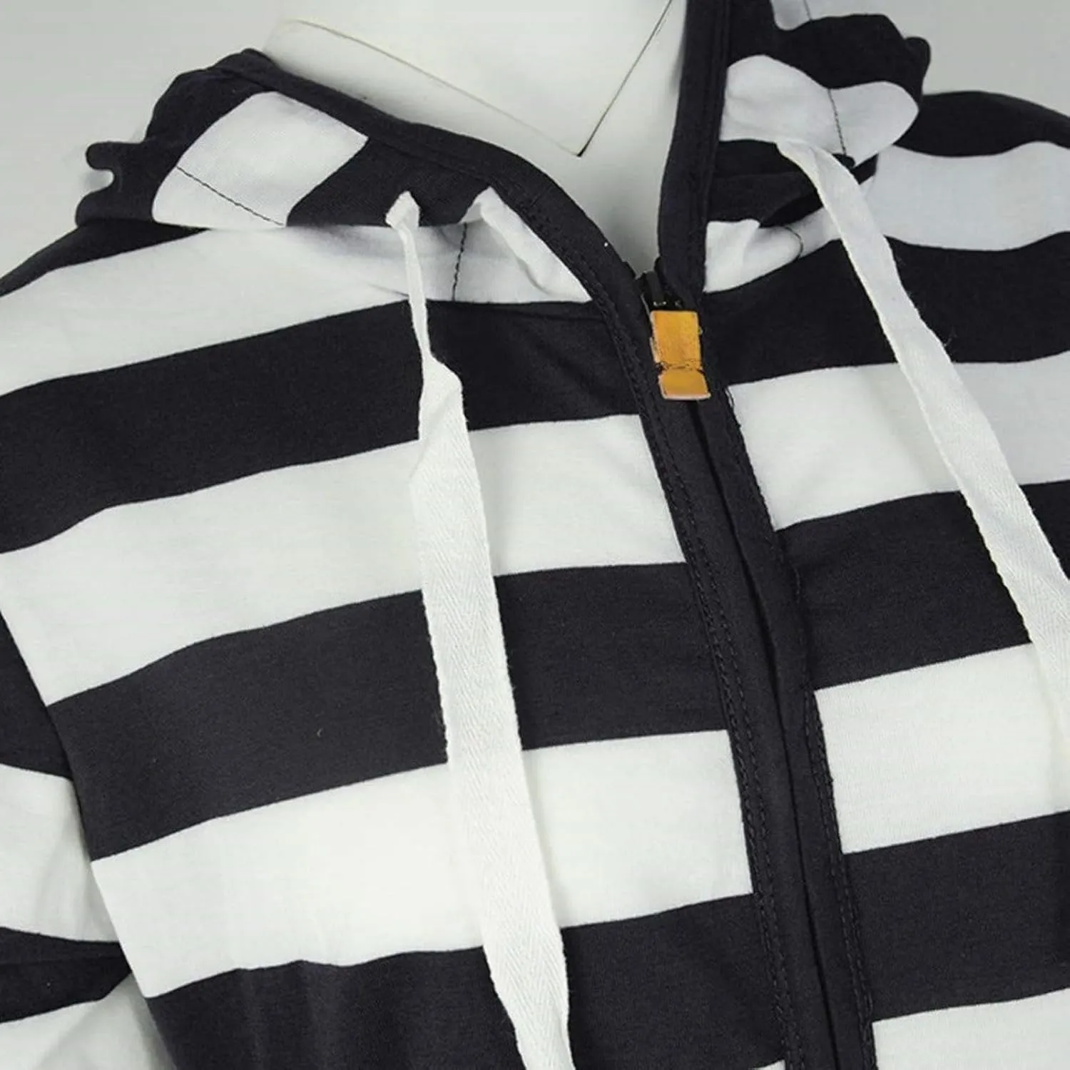 Womens Striped Hooded Jackets Zip Up Hoodie Casual Fashion Sweatshirts Long Sleeve Windproof Fall Winter New Tops