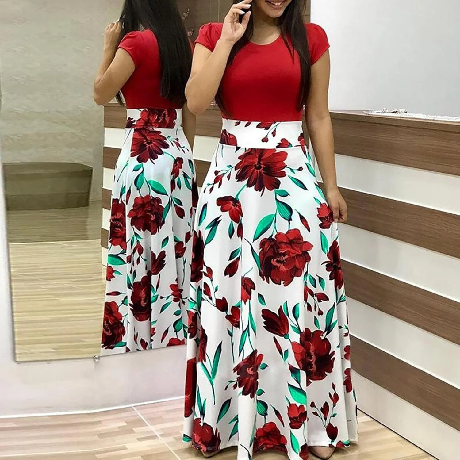 Women's Summer Dresses 2024 Maxi Dresses Casual Loose Swing Bohemian Print Short Sleeve Dress, S-5XL
