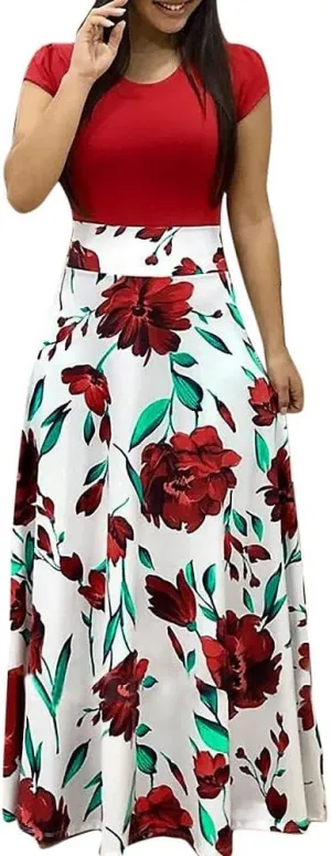 Women's Summer Dresses 2024 Maxi Dresses Casual Loose Swing Bohemian Print Short Sleeve Dress, S-5XL