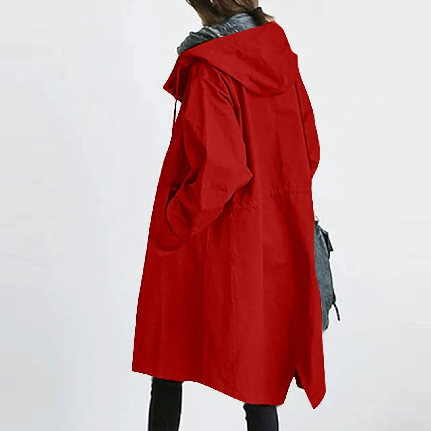 Womens Trendy Oversized Jackets Plus Size Mid-Long Hooded Trench Jackets Coats Elegant Casual Jackets Windbreaker