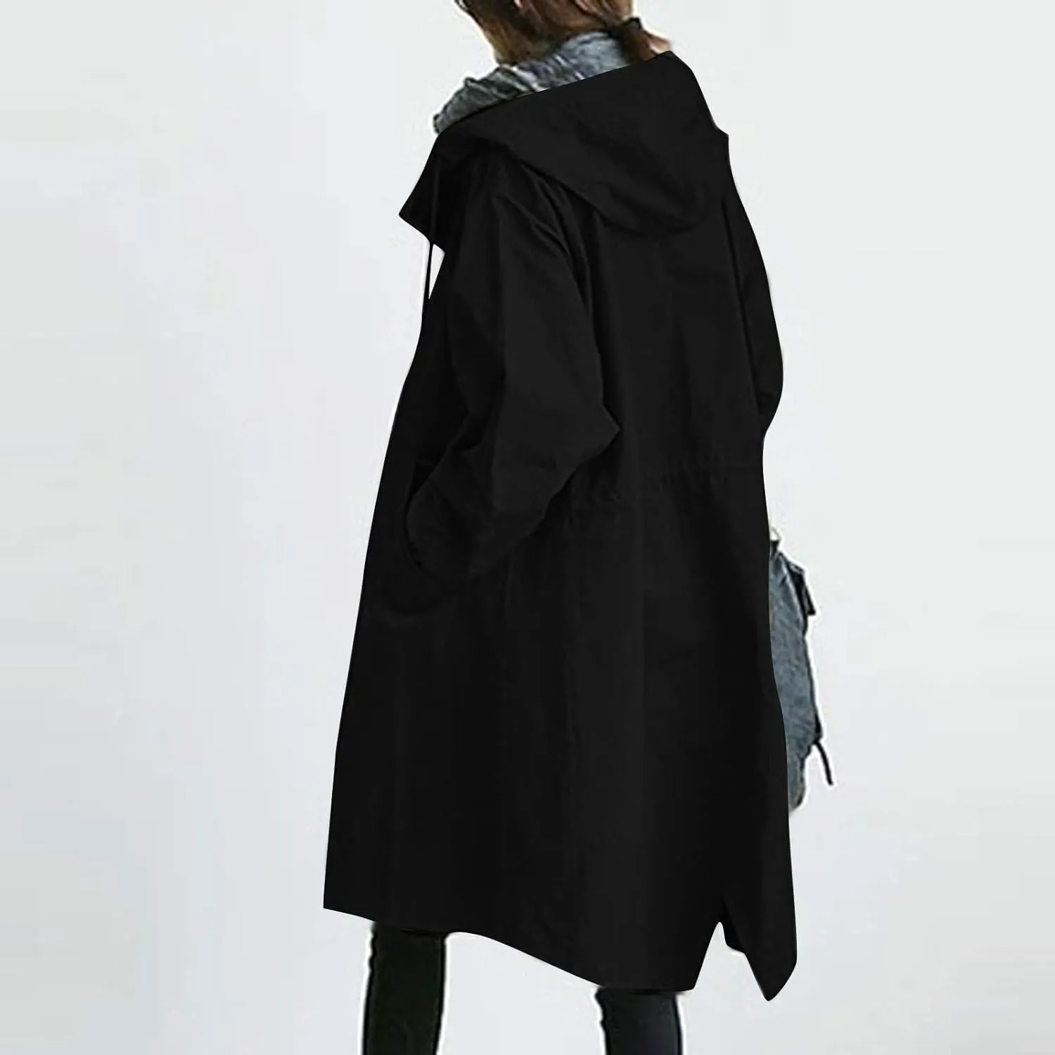 Womens Trendy Oversized Jackets Plus Size Mid-Long Hooded Trench Jackets Coats Elegant Casual Jackets Windbreaker