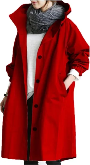 Womens Trendy Oversized Jackets Plus Size Mid-Long Hooded Trench Jackets Coats Elegant Casual Jackets Windbreaker