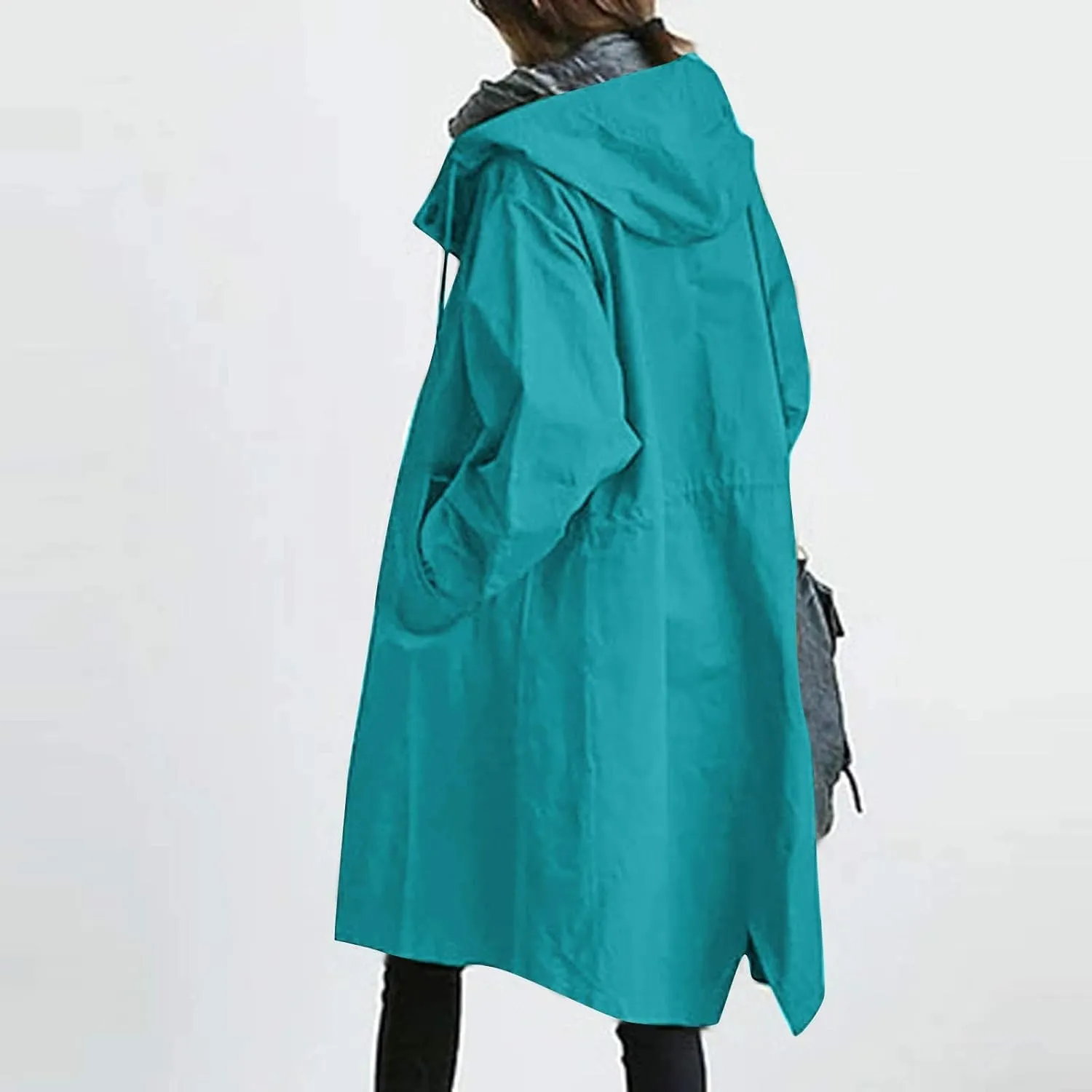 Womens Trendy Oversized Jackets Plus Size Mid-Long Hooded Trench Jackets Coats Elegant Casual Jackets Windbreaker