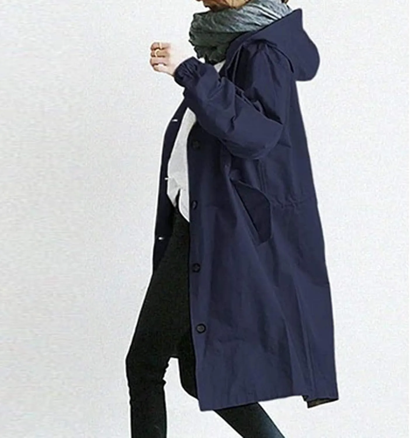 Womens Trendy Oversized Jackets Plus Size Mid-Long Hooded Trench Jackets Coats Elegant Casual Jackets Windbreaker