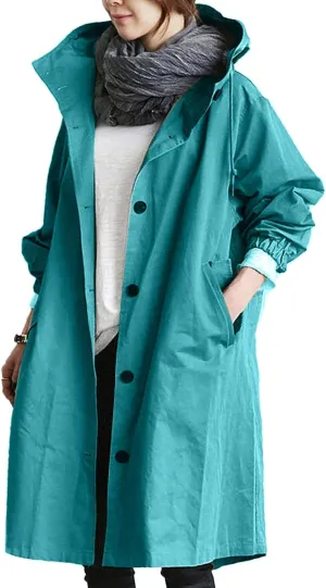 Womens Trendy Oversized Jackets Plus Size Mid-Long Hooded Trench Jackets Coats Elegant Casual Jackets Windbreaker