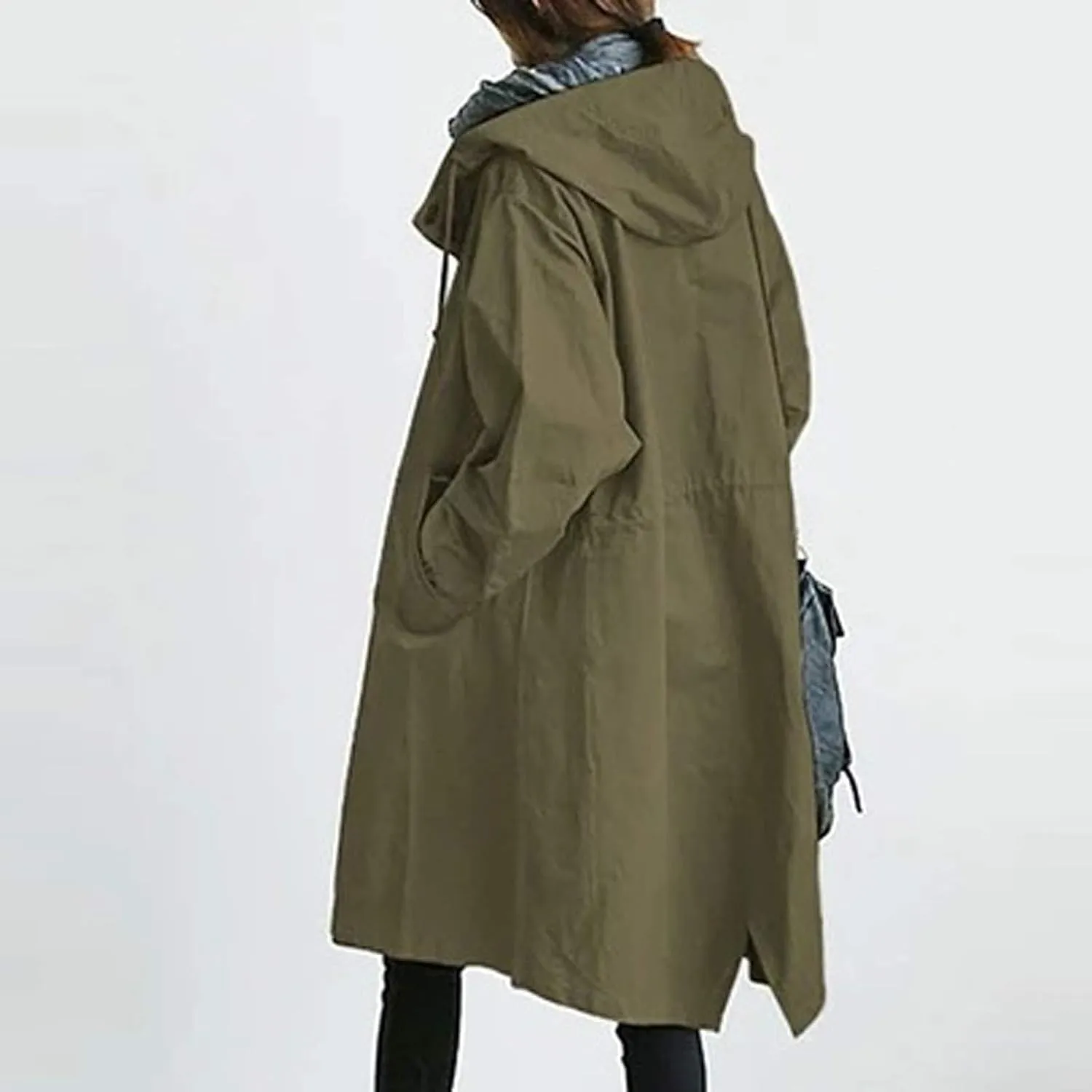 Womens Trendy Oversized Jackets Plus Size Mid-Long Hooded Trench Jackets Coats Elegant Casual Jackets Windbreaker