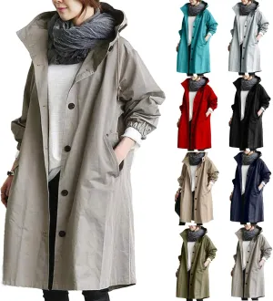 Womens Trendy Oversized Jackets Plus Size Mid-Long Hooded Trench Jackets Coats Elegant Casual Jackets Windbreaker